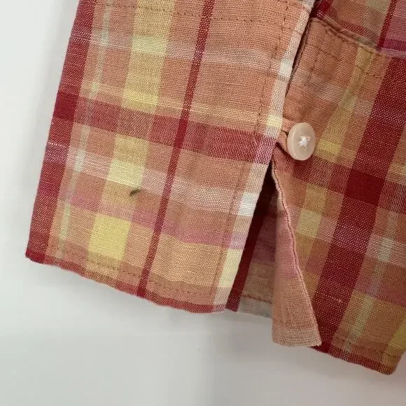 Talbots Shirt Womens Medium Plaid Irish Linen Blend 3/4 Sleeve Button Up Blouse - Picture 9 of 11